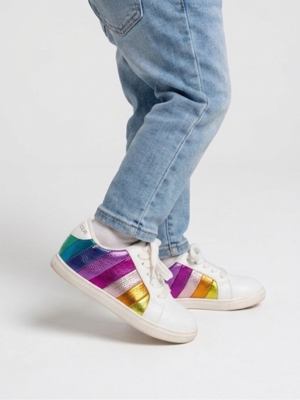 Kurt Geiger mini White Sneakers with Rainbow Metallic Stripes